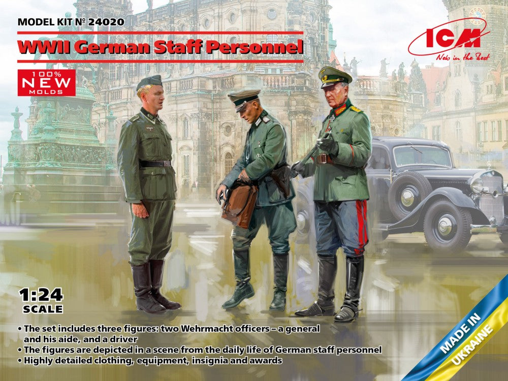 ICM 24020 1:24 WWII German Staff Personnel Plastic Figure Kit (Set of 3)