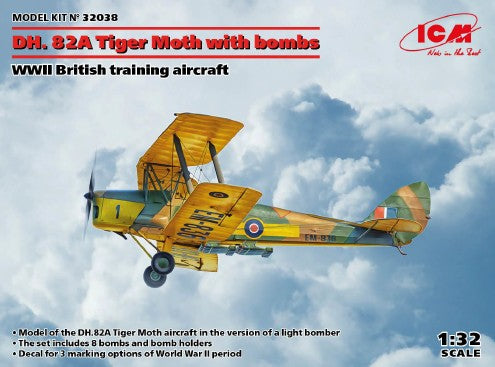 ICM 32038 1:32 DH.82A Tiger Moth WWII British w/Bombs Military Plane Kit