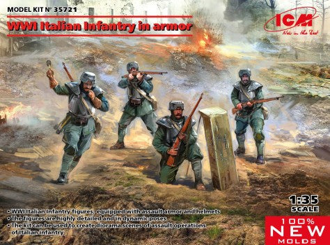 ICM 35721 1:35 WWI Italian Infantry in Armor Plastic Figure Kit (Set of 4)