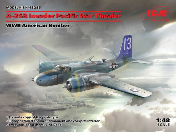 ICM 48285 1:48 A-26B Invader Pacific War Theater Military Aircraft Plane Kit