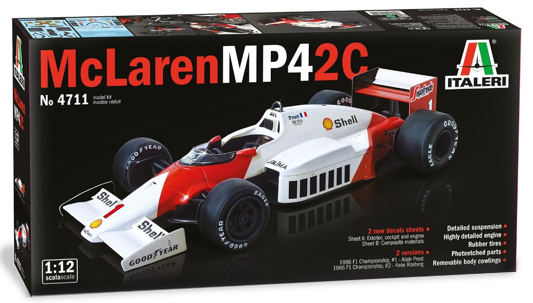 Italeri 4711 1:12 McLaren MP4/2C Prost/Rosberg Car Plastic Model Kit
