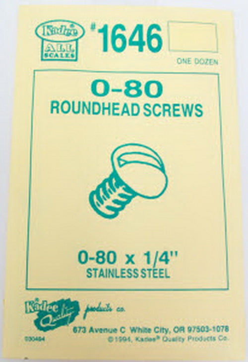 Kadee 1646 0-80 x 1/4" Stainless Steel Round Head Screws (Pack of 12)