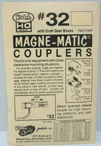 Kadee 32 HO Scale Magne-Matic Couplers Two Pair - with Draft Gear Kit