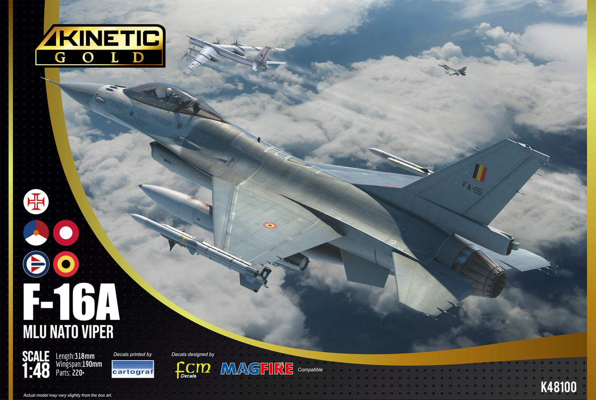 Kinetic K48100 1:48 F-16A MLU NATO Viper Gold Military Aircraft Plane Kit
