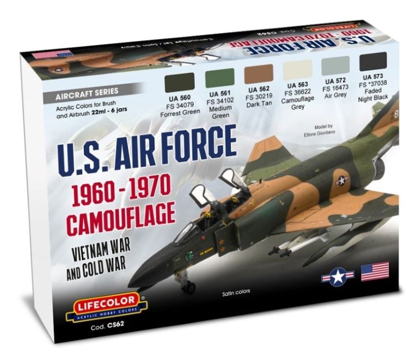 LifeColor CS62 USAF 1960-1970 Camo Vietnam & Cold War Acrylic Paint (Set of 6)