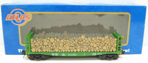 Atlas 6271-2 O Gauge Burlington Northern Pulpwood Flatcar #611301 (3-Rail) LN/Box