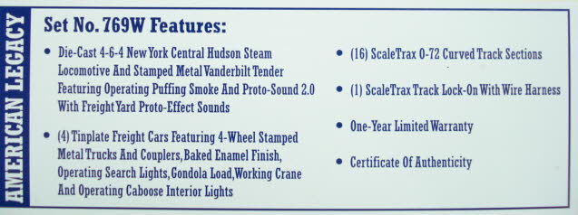 MTH 20-1001-1 O NYC No. 769W 4-6-4 J-1e Hudson Steam Tinplate Set w/PS2 LN/Box