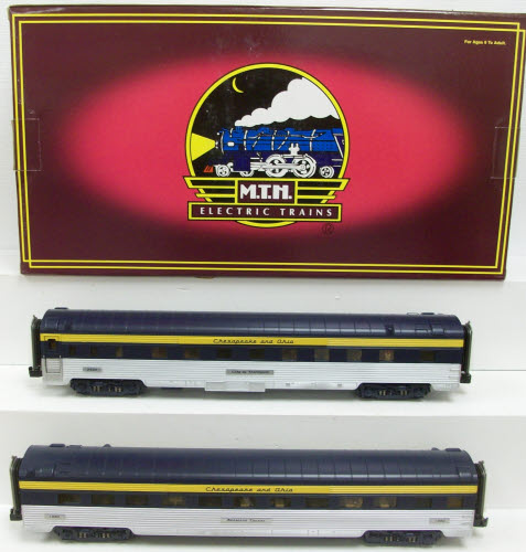 MTH 20-66063 O Gauge C&O 70' Streamlined Sleeper/Diner Passenger 2-Car Set LN/Box
