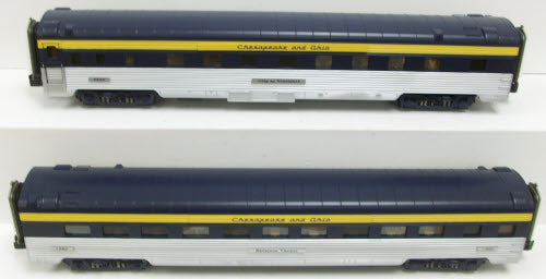 MTH 20-66063 O Gauge C&O 70' Streamlined Sleeper/Diner Passenger 2-Car Set LN/Box
