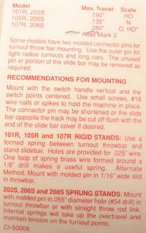 Caboose Industries 208S O Gauge Sprung Ground Throw .280