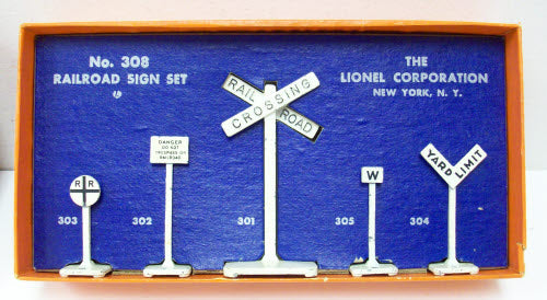 Lionel 308 Vintage O Metal Railroad Sign Set EX/Box