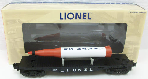 Lionel 6-39457 O Gauge PWC Flatcar w/ US Navy Rocket #6175