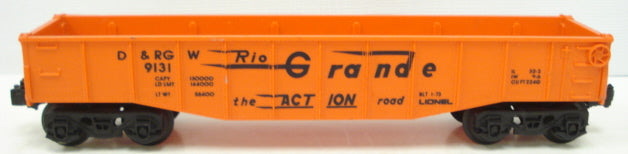 Lionel 6-9131 O Gauge Denver and Rio Grande Western Long Gondola (Orange)