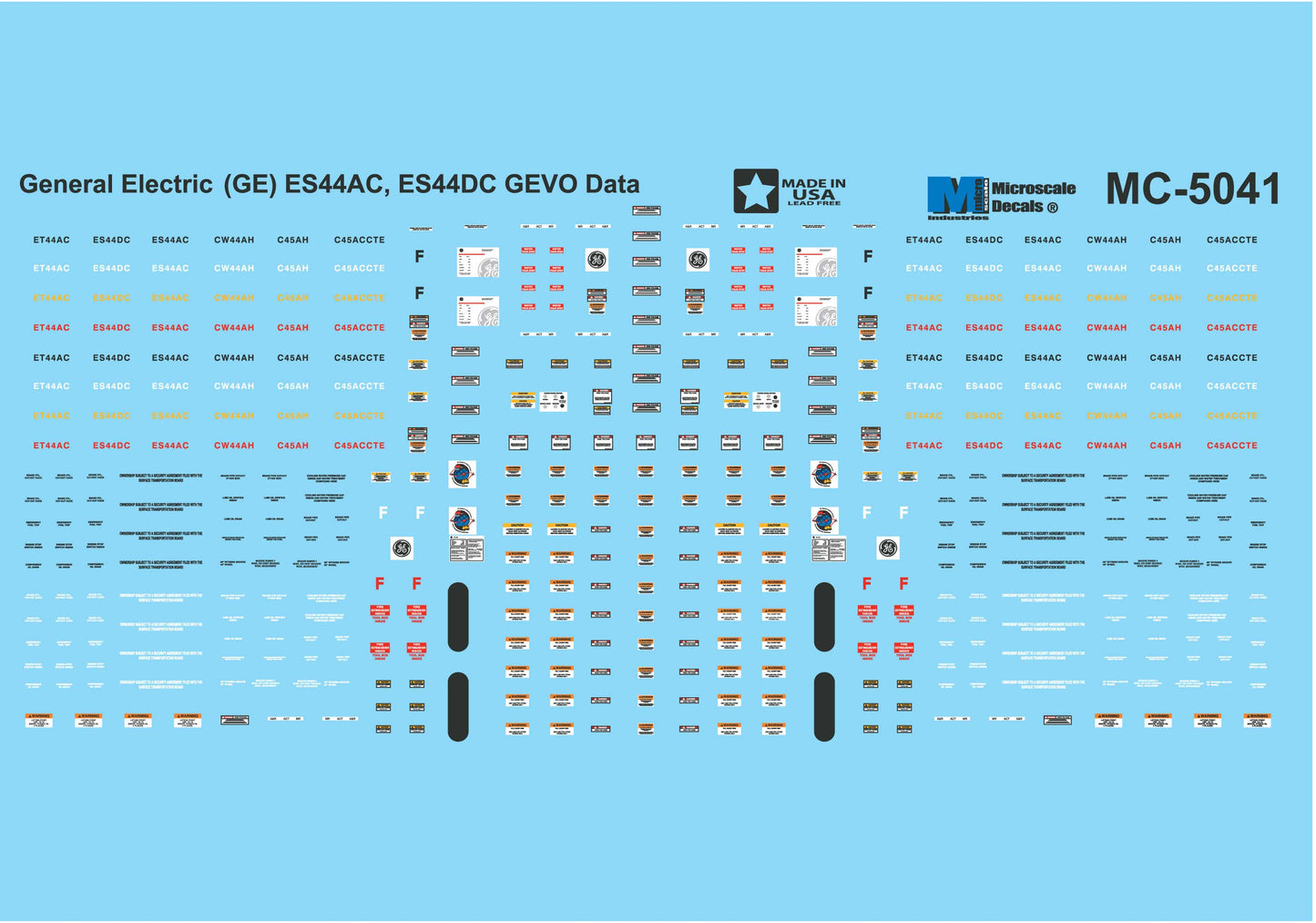 Microscale MC-5041 HO General Electric ES44AC, ES44DC GEVO Data Decal Sheet