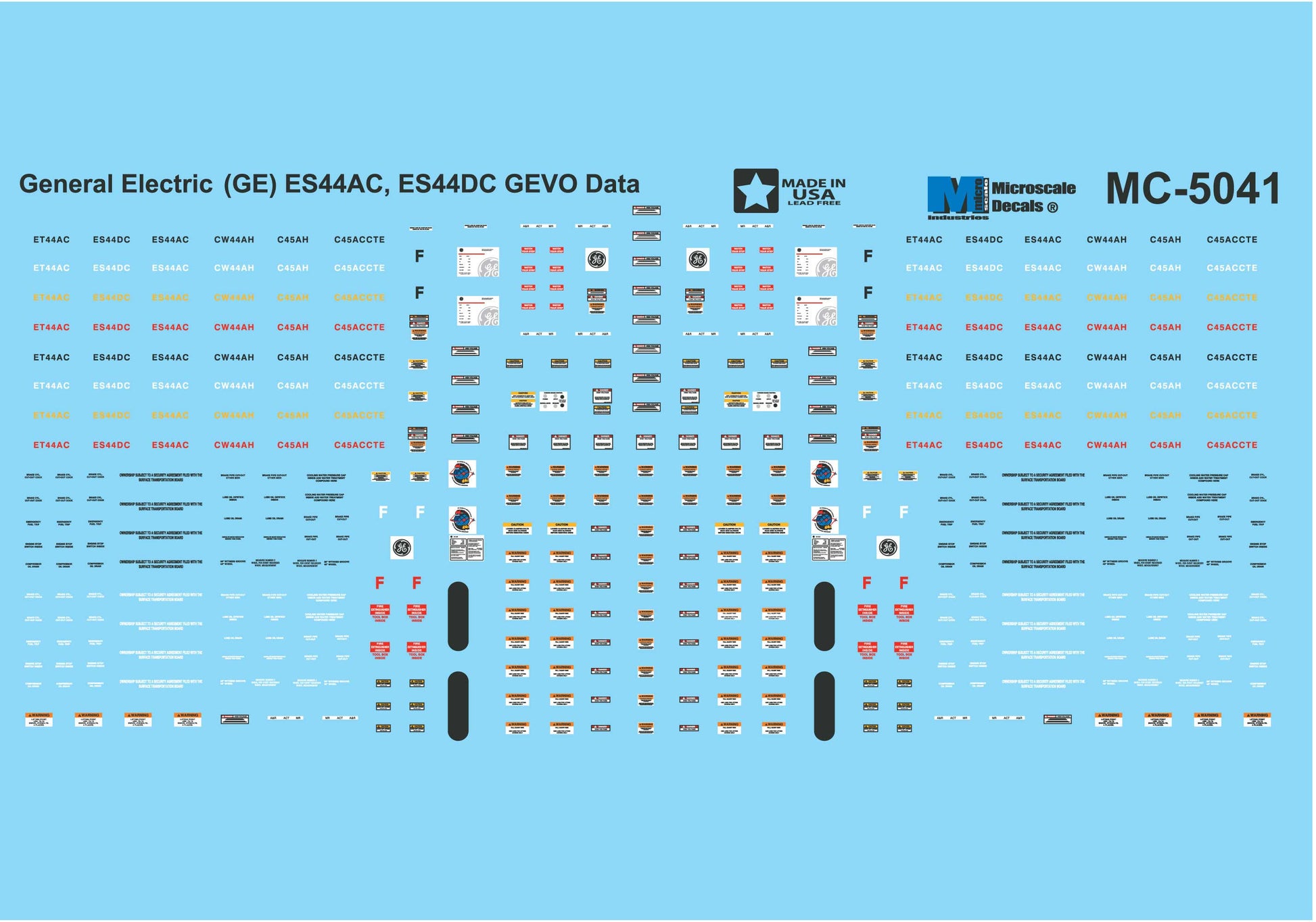 Microscale MC-5041 HO General Electric ES44AC, ES44DC GEVO Data Decal Sheet