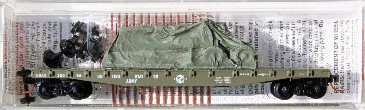 Micro-Trains 04500182 N USAX 50' Fishbelly Side Flatcar with Cannon Load #38068 LN/Box