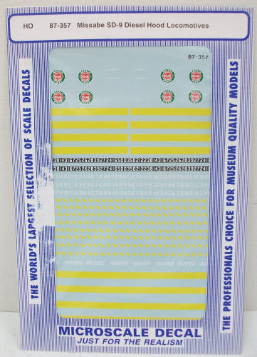 Microscale 87-357 HO Missabe SD-9 Diesel Hood Locomotive Decal Sheet
