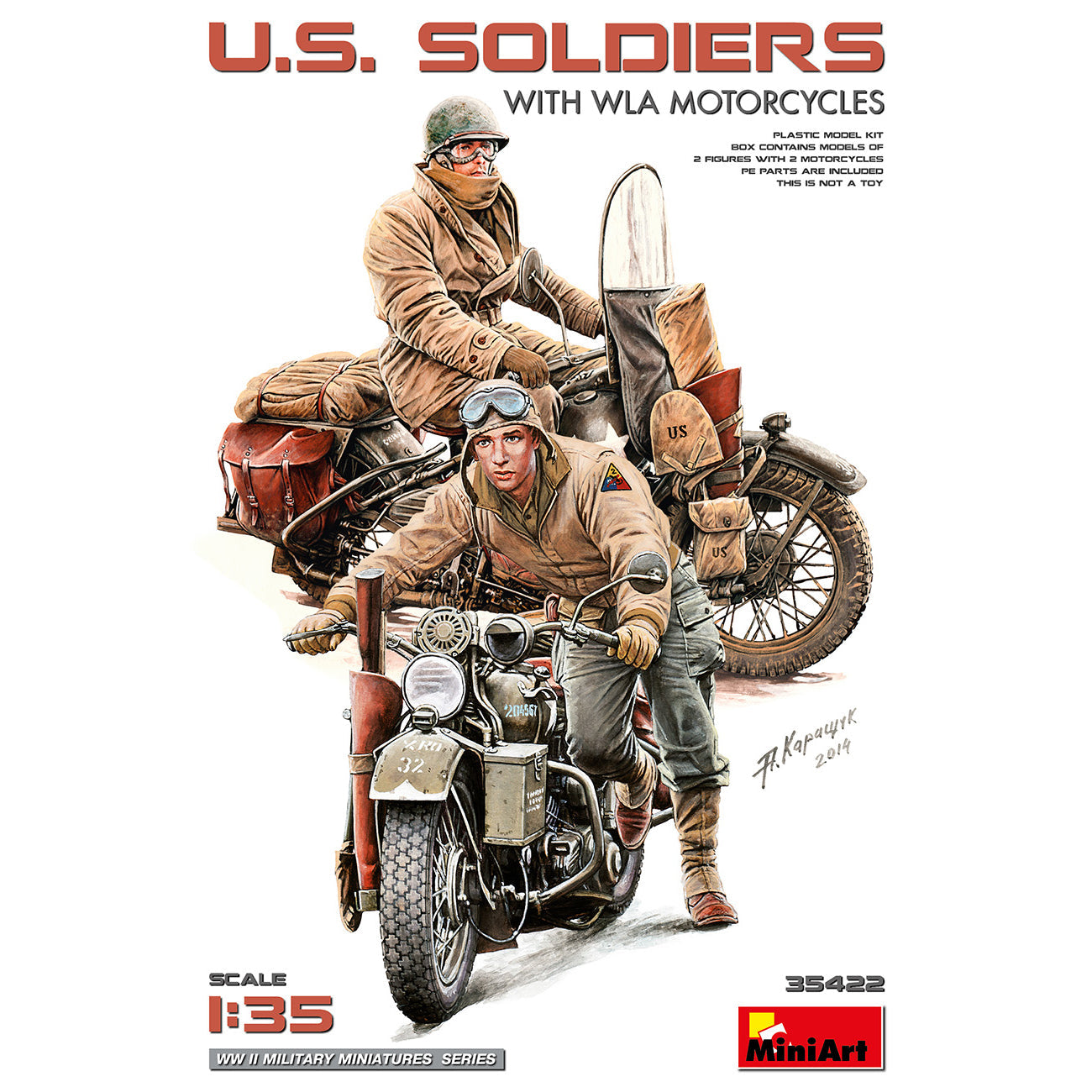 MiniArt 35422 1:35 U.S. Soldiers Figures with WLA Motorcycles Plastic Kit