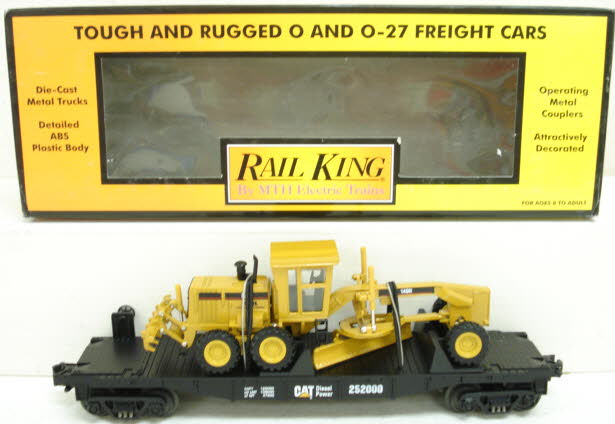MTH 30-7673 O Gauge Caterpillar Flatcar #252000 with Motor Grader LN/Box