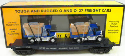 MTH 30-76115 O Gauge RF&P Flatcar with 2 1926 USPS Trucks LN/Box