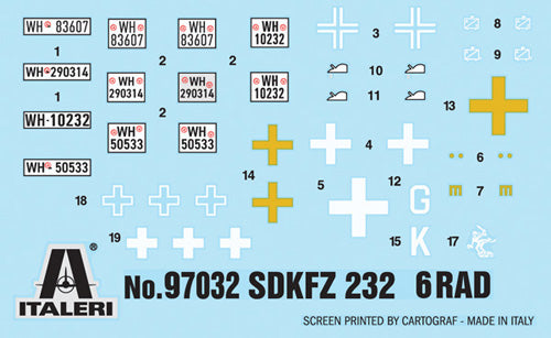 Italeri 97032 1:72 Sd. Kfz. 232 6 Rad. Military Vehicle Plastic Model Kit