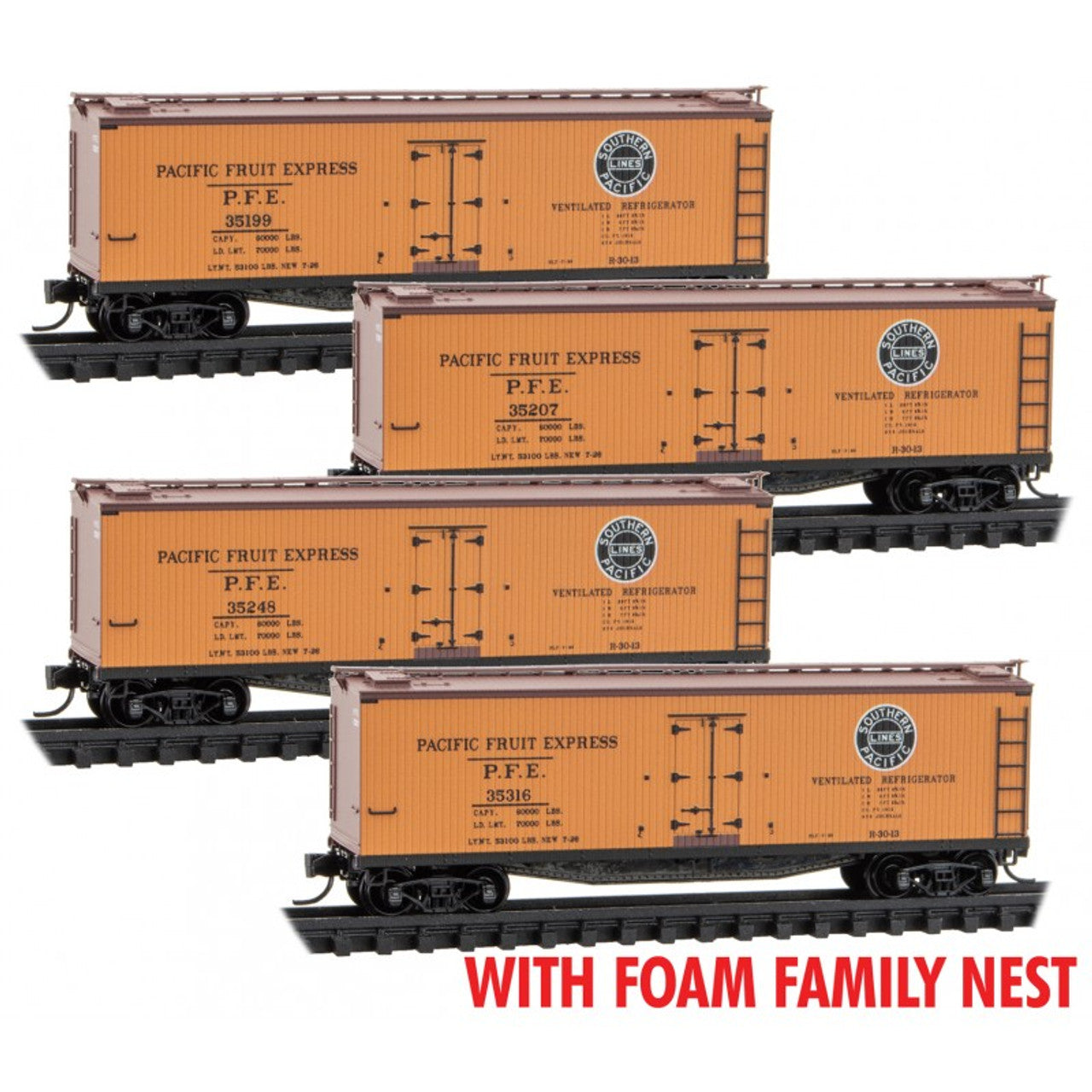 Micro-Trains 99300219 N PFE 40' Wood Reefer with Foam Family Nest (Pack of 4)