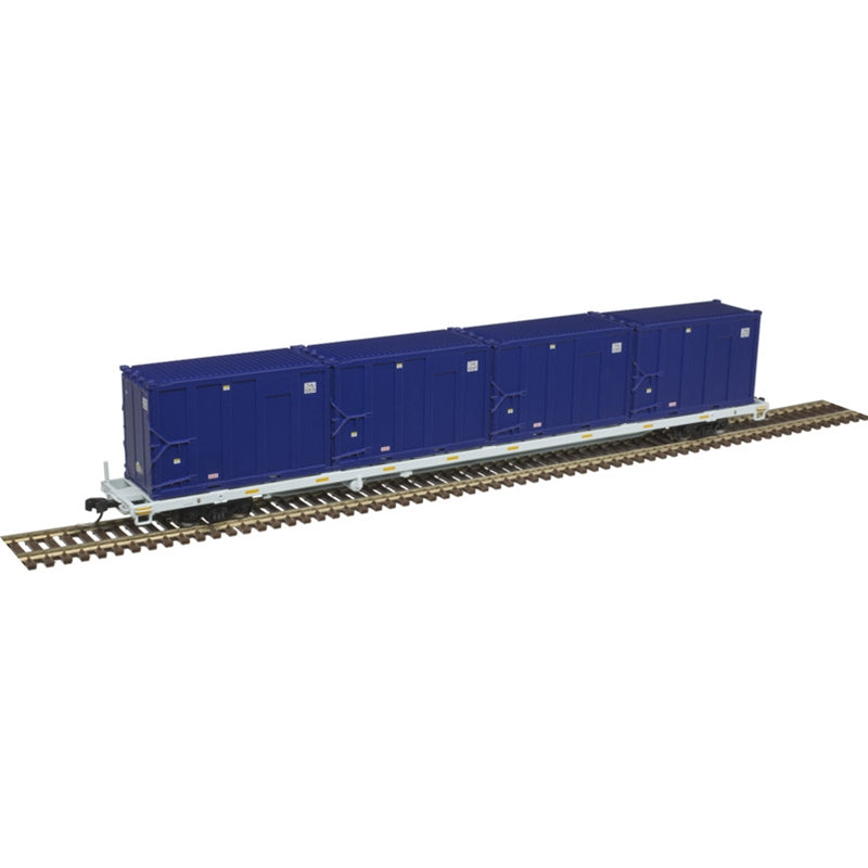 Atlas 50005416 N Covanta 85' Trash Flat Car with 4 Containers #60150