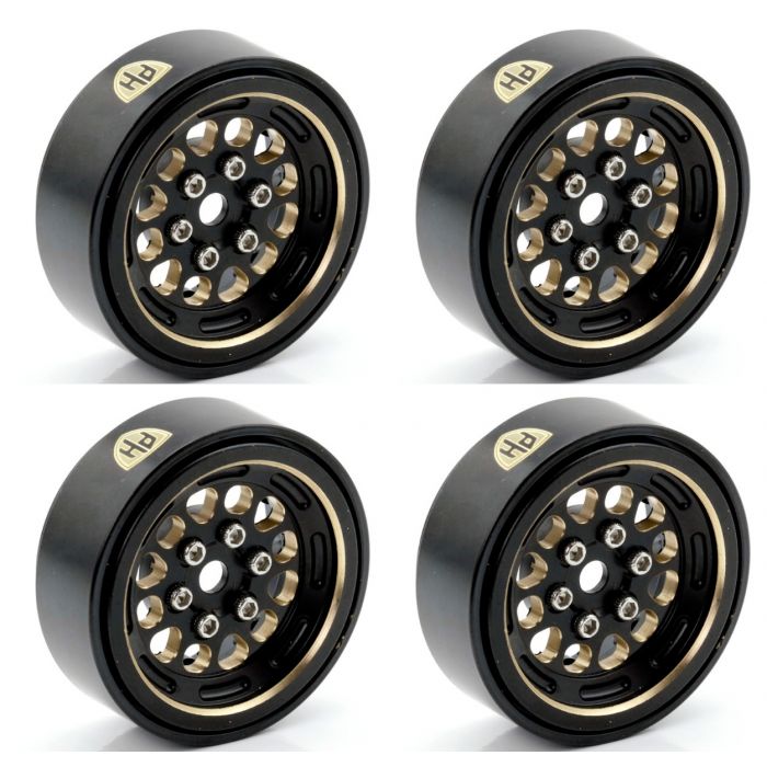 Power Hobby PHBSCX2491 Axial SCX24 1.0" Black Brass Beadlock Crawler Wheels