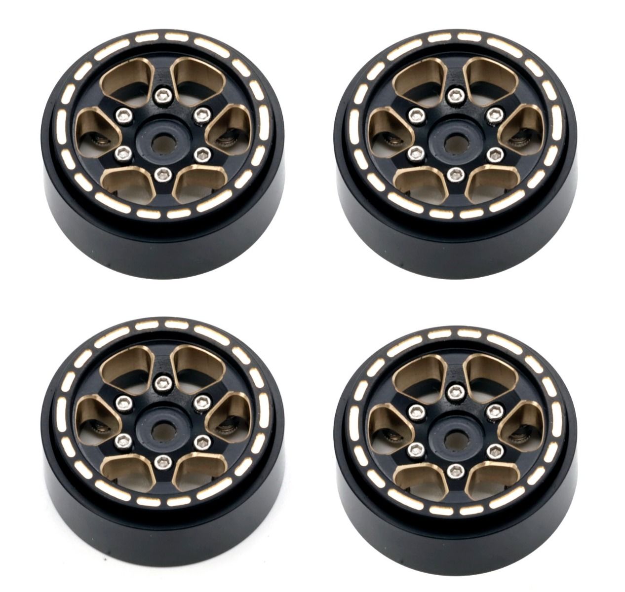 Power Hobby PHSCX24110 1:24 Axial SCX24 1.0" Black Brass Beadlock Crawler Wheels