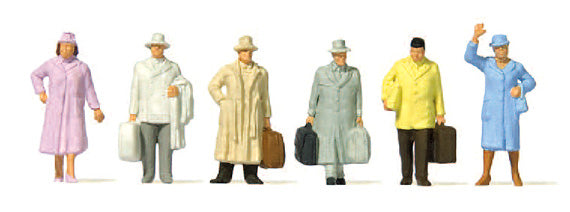 Preiser 14117 HO Standing Era III Travelers Wearing Coats Figures (Set of 6)