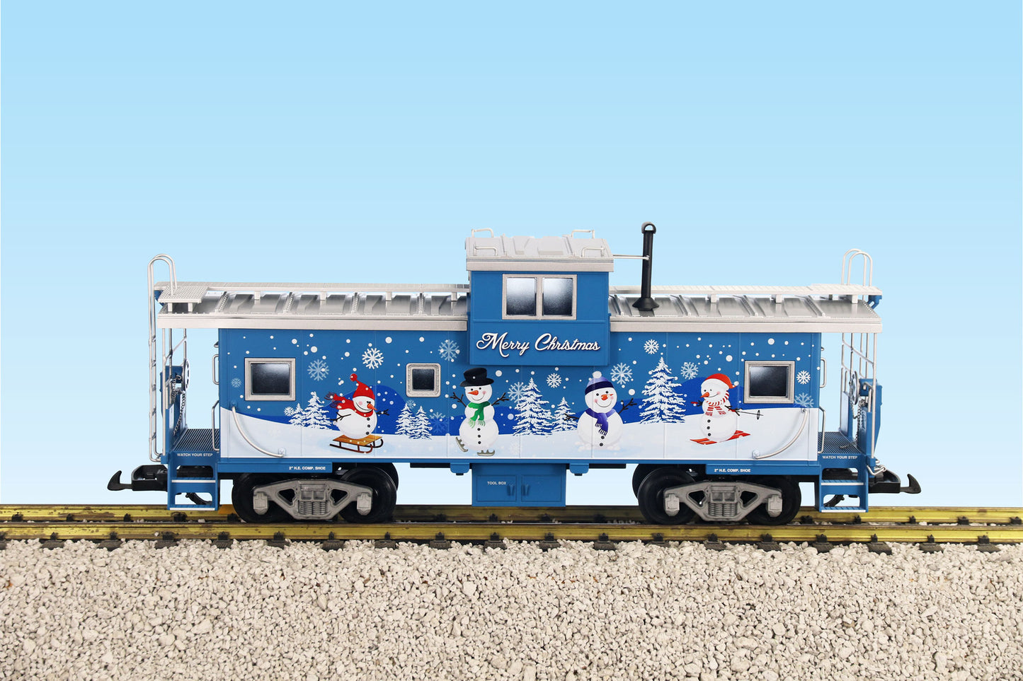 USA Trains R12132 G Christmas Snowman Blue Extended Vision Caboose