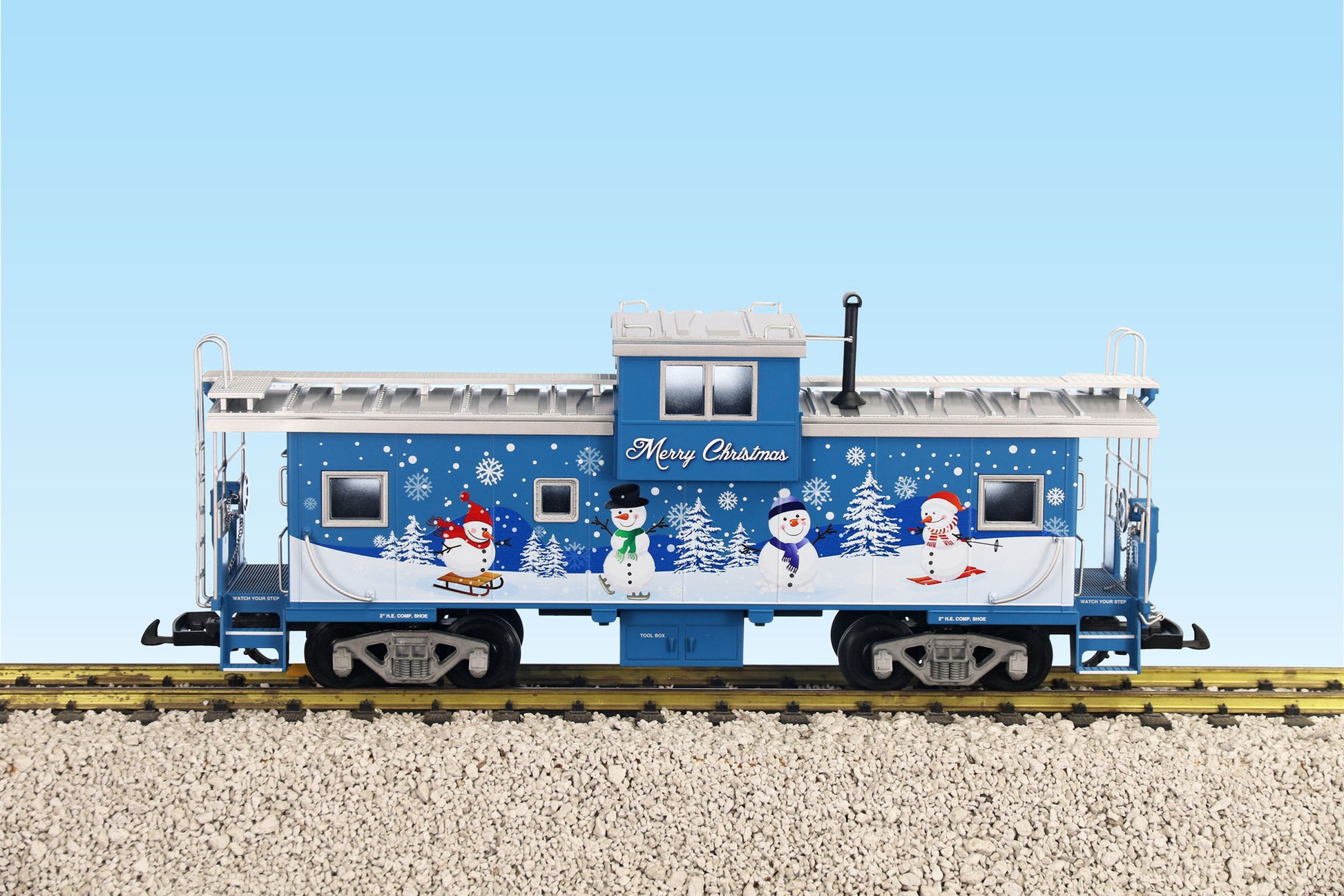 USA Trains R12132 G Christmas Snowman Blue Extended Vision Caboose