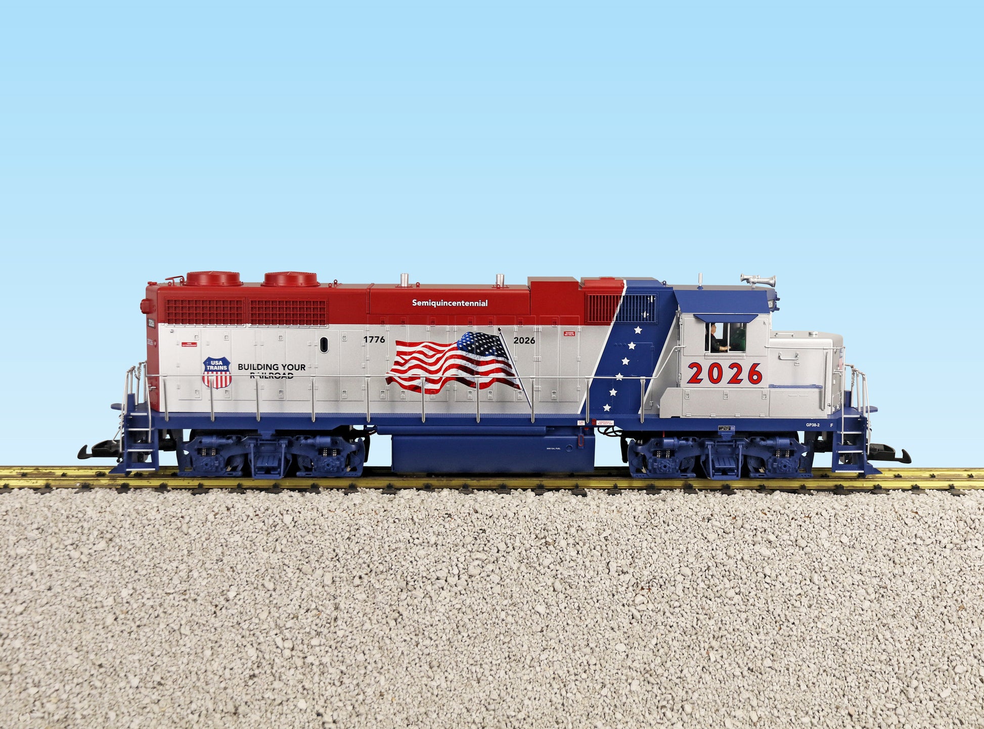 USA Trains R22240 G Patriotic Flag Red/Blue/Sillver GP38 Diesel Locomotive