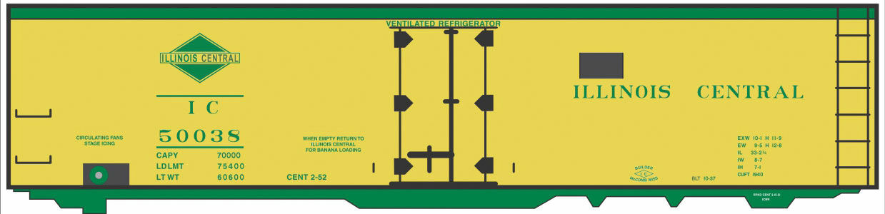 Tichy 10229O O Illinois Central 40'' Steel Reefer Decal Sheet Set