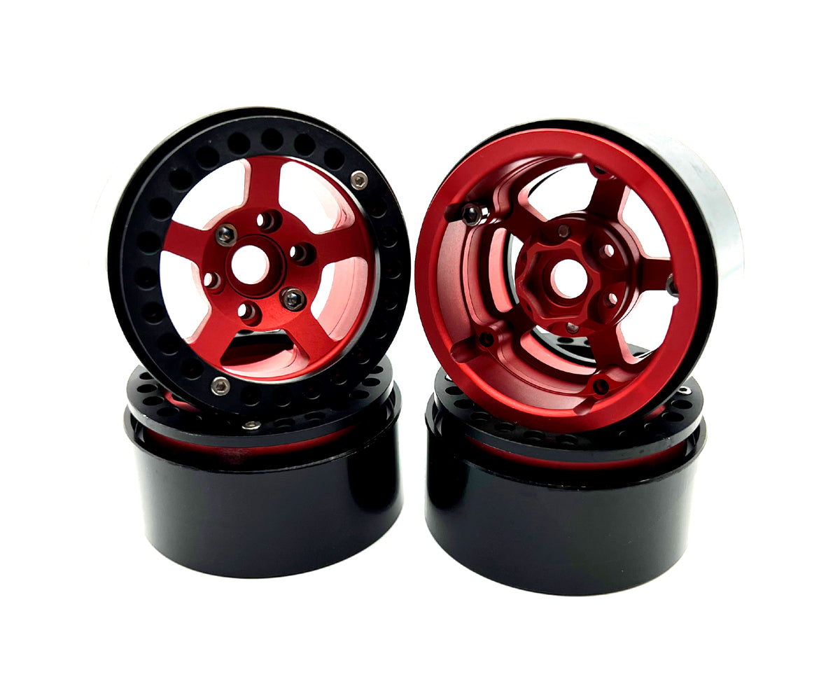 Racers Edge 3468 1.9" 5 Star Red with Black Aluminum Beadlock Rims (Pack of 4)
