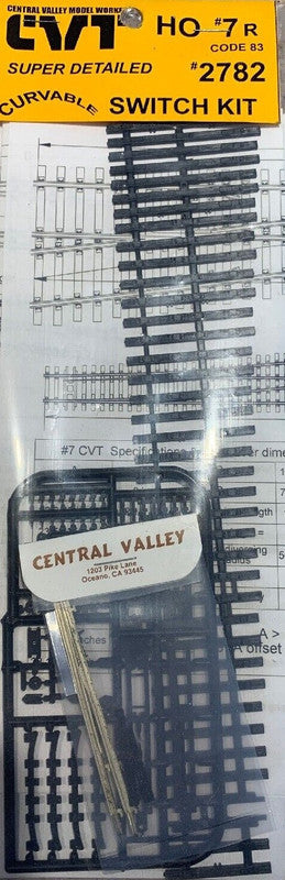 Central Valley Models 2782 HO Code 83 #7 Right Curvable Switch Turnout Kit