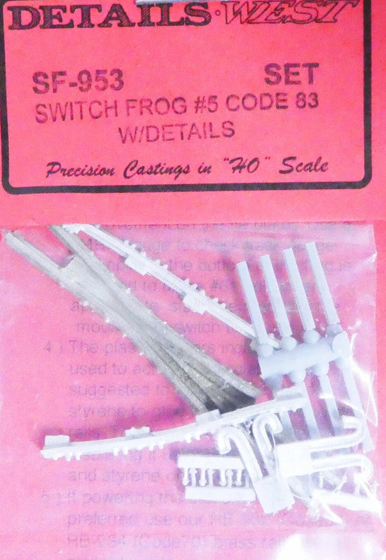 Details West 953 HO Code 83 #5 White Bronze Switch Frog with Details