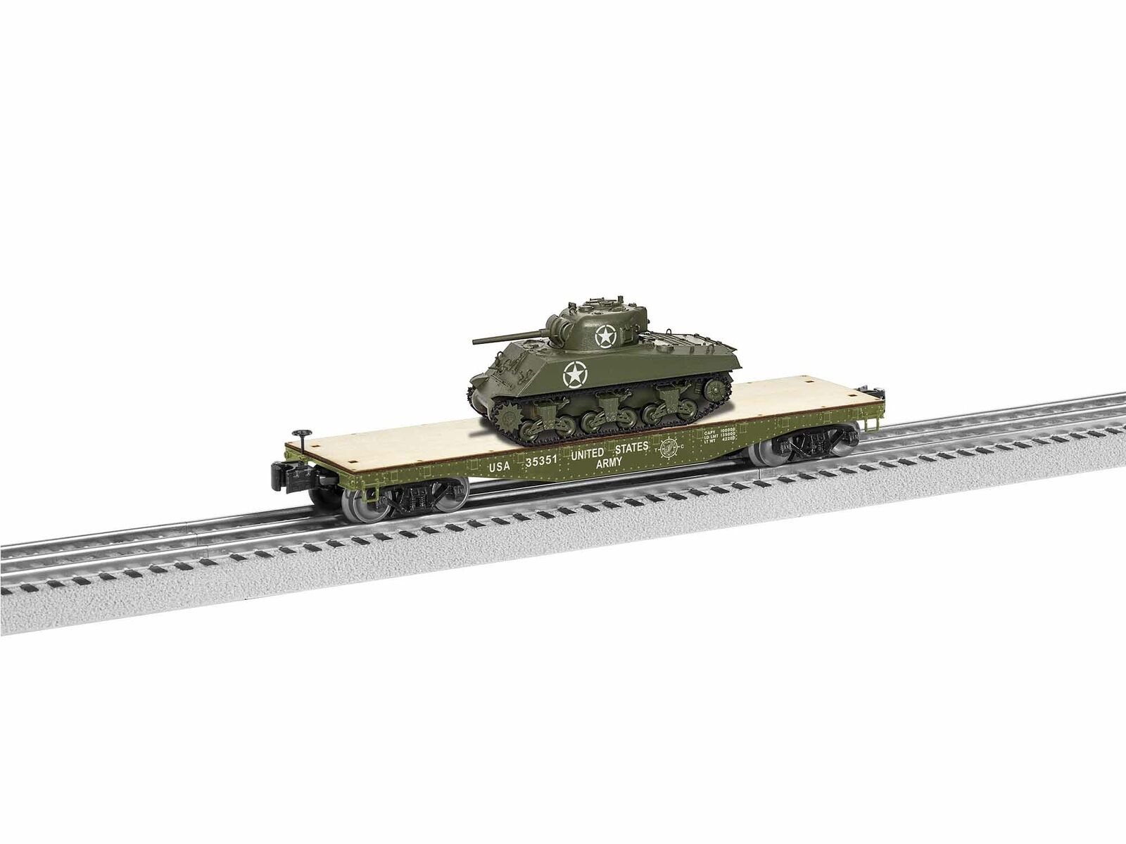Lionel 1926751 O US Army 40' Flatcar with Sherman Tank #35351