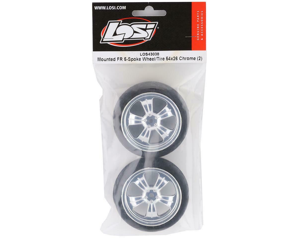 Losi 43038 54x26mm Chrome Mounted FR 5-Spoke Wheel (Pack of 2)