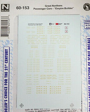 Microscale 60-153 N Great Northern Empire Builder Passenger Cars Decal Sheet