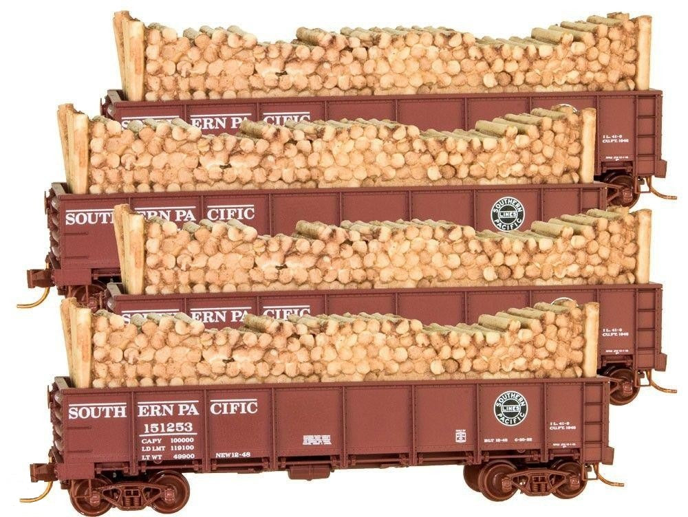 Micro-Trains 99300113 N SP High Side Drop Bottom Gondola w/Loads (Set of 4)