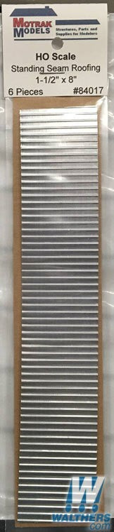 Motrak Models 84017 HO Standing-Seam Metal Roofing  1-1/2 x 8" Strip (Pack of 6)