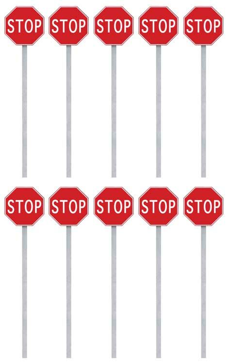 Walthers 949-4212 HO Red & White 1954-Present Stop Plastic Signs (Pack of 10)
