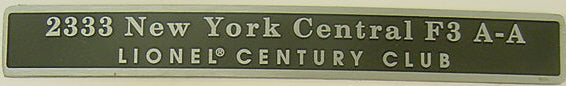 Lionel 6-18135 O Lionel Century Club 2333 NYC F3 AA Diesel Set with Display Case LN/Box