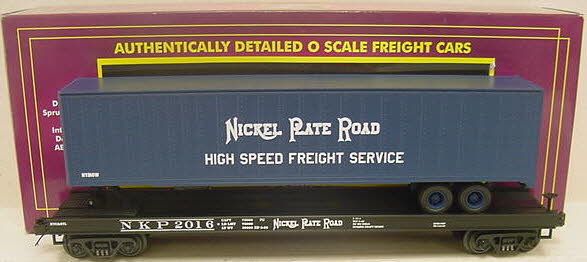MTH 20-98415 O Gauge Nickel Plate Road Flatcar #2016 with Trailer LN/Box