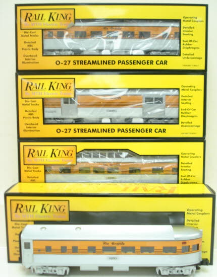 MTH 30-6094 O Denver & Rio Grande O-27 Streamlined Passenger Car Set (Set of 4) LN/Box