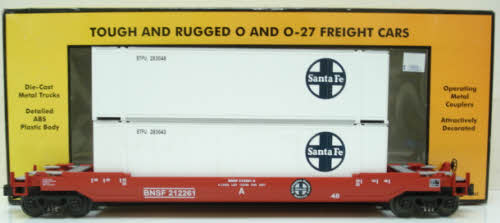 MTH 30-7644 O Gauge BNSF Husky-Stack Car with Containers #212261 LN/Box