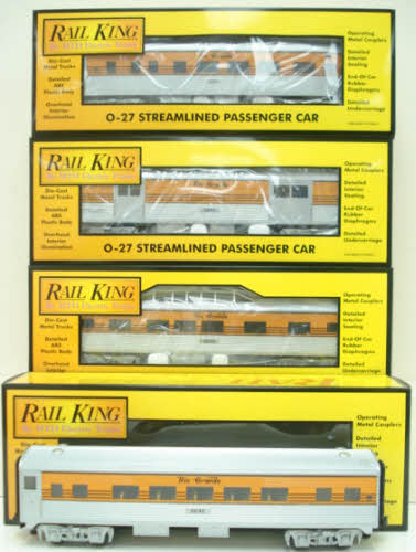 MTH 30-6094 O Denver & Rio Grande O-27 Streamlined Passenger Car Set (Set of 4) LN/Box