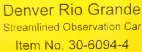 MTH 30-6094 O Denver & Rio Grande O-27 Streamlined Passenger Car Set (Set of 4) LN/Box
