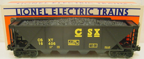 Lionel 6-16406 O Gauge CSX 4-Bay Hopper with Coal Load